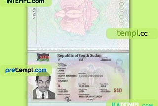 South Sudan passport PSD download template