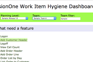 A VersionOne Work Item Hygiene Dashboard