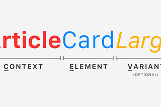 An example of component name with CEV naming convention (Article Card Large, respectively Context, Element and Variant).