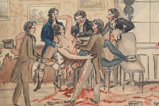 Watercolor of a breast cancer removal surgery.