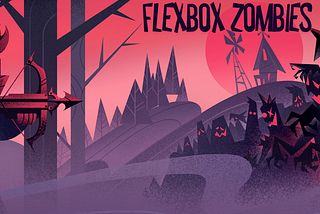 A cartoon archer points a bow and arrow towards a herd of zombies. The text “FLEXBOX ZOMBIES” in the top right corner.