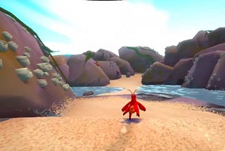 Kril stands on the opening sandy beach in Another Crab’s Treasure.