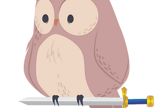 KnightOwl logo: an adorable owl, perched on a sword