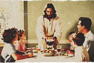 Jesus shares a meal with a family