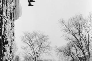 BLIZZARD AT ANDOVER IN JANUARY 1966 IMPELS THE SNOW JUMPERS TO LEAP OUT OF THIRD STORY WINDOWS