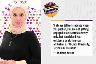 A graphic showing Dr. Elham Kateeb and a quote from the below text.