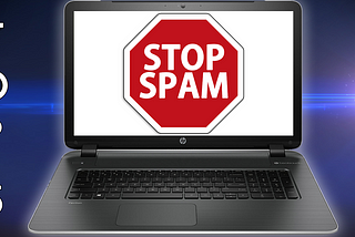 A laptop with a big red Stop Spam icon.