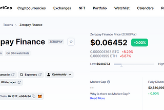 Zeropay Finance Listed On CoinMarketCap