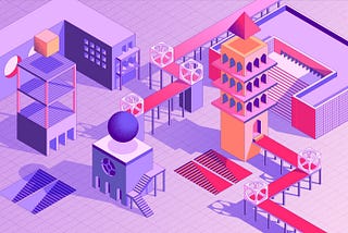 Isometric illustration of an abstract architectural space