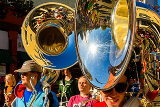 Tuba Players Outside Trump Tower Are Playing When Trump Walks In And Out