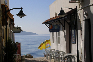 Passageway past Seagull and Moonlight Cafes in Bodrum, Turkey