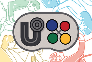 An illustration of a gamepad, where the stick forms a letter U shape and the buttons form an letter X shape, UX.