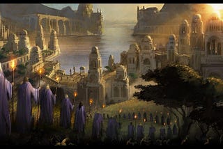 A fantasy painting of the middle earth.