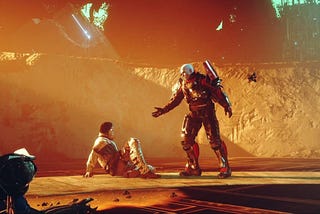 Commander Zavala reaches out to a recently-revealed Crow in a cutscene from Season of the Chosen
