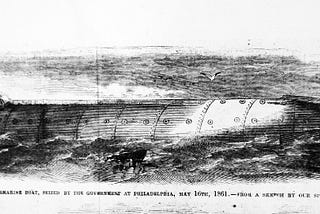 Brutus de Villeroi’s first submarine boat seized by the government at Philadelphia, Pennsylvania, May 16, 1861.