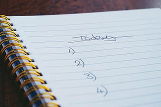 Notebook with the word Today written above and numbers 1 through 4 written below.