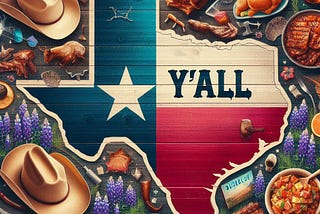 An AI image of Texas with the Word Y’ALL