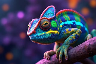 A multi-colored chameleon.