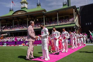 From Espncricinfo, Glen McGrath greets the Indian team at Adelaide. Copyright Icon Sportswire