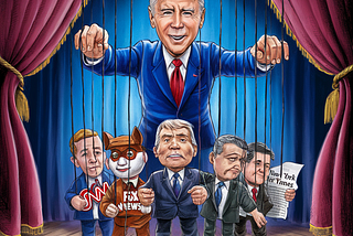 Image of President Biden Playing the News Media like Puppets. Image generated by Ideogram.ai.