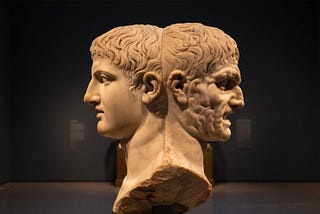 A marble Roman sculpture of the two-faced god Janus.