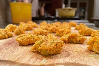 Zucchini fritters on display