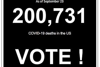 As of September 23, there are 200,731 Covid-19 deaths in the US. VOTE!