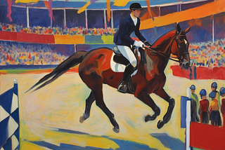 AI generated image, prompt is: “A fauvist painting of an Olympic equestrian competition in Sweeden”