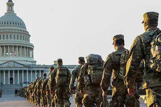 Members of the U.S. National Guard arrive at the U.S. Capitol on January 12, 2021 in Washington, DC.