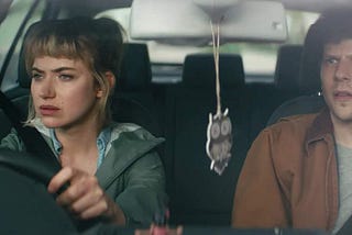 Imogen Poots and Jesse Eisenberg in Vivarium | Credit: Vertigo Films, Angel Films