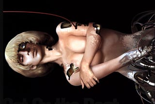 Cover image of ‘Get On the Beat’ CD single featuring a painting of a blonde, partially nude cyborg woman against a black background.