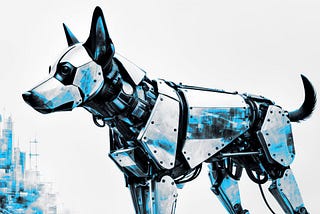 A robot dog stands listening and at the ready to run