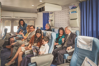 Interior photograph of a vintage PamAm Boeing 747