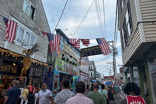 A downtown crowded street in Massachusetts.