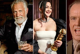 Header image featuring Lily Gladstone, Jack Nicholson, and Dos Equis pitchman Jonathan Goldsmith