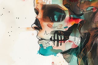 Woman’s profile in x-ray, watercolor and mixed-media illustration to show someone losing their creativity | by Dane O’Leary Media