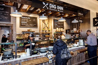 Dig Inn Seasonal Market counter in a shopping center at Brookfield Place.