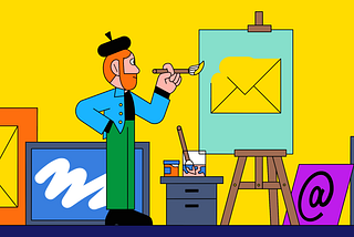 An illustration of a painter painting an email letter logo onto an easel.