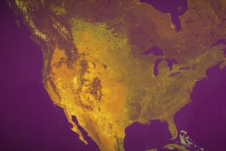 A satellite Google Earth view of the North American continent.