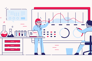 Illustrated scientists working with data visualizations