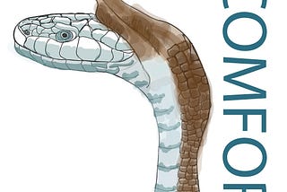Illustration of a snake shedding skin with a text title reading “Positive Discomfort”