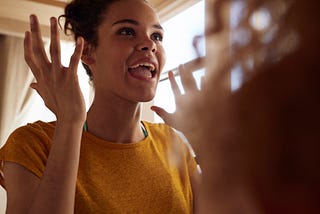 Woman talking to her friend.