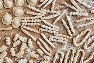 An array of pasta fresca shapes