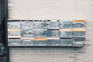 Mailboxes outside apartment complex.