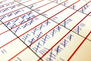 Tallies written with blue ink.