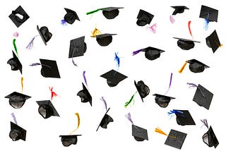 A photo of graduation caps.