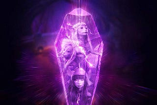 A promotional flyer for Jim Henson’s The Dark Crystal: Age of Resistance. The gelflings are shown inside the dark crystal.