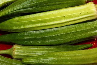 A close-up of a stack of okra.