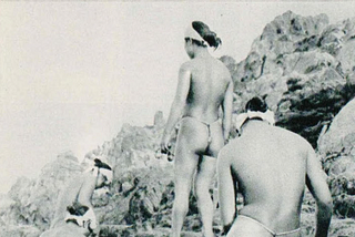 Ama freedivers in loincloths and headscarves, photographed in 1956.