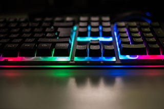 Mechanical keyboard with rainbow backlighting.